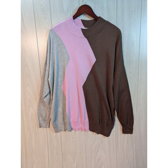 Belle by Kim Gravel Waffle Stitch Colorblock Print Sweater Size XL Wave Pullover - Picture 1 of 6